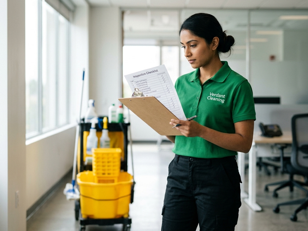 Supervisor reviewing a cleaning inspection checklist